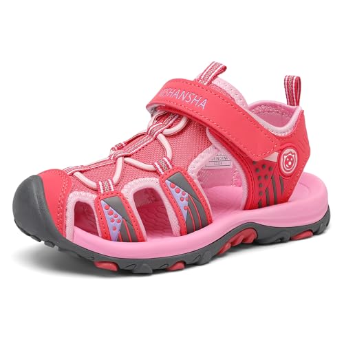Mishansha Sandales Fille Été à Bout Fermé, Chaussures Enfant Antidérapantes Sandales Respirantes pour Randonnée et Activités Plein Air Rose,28