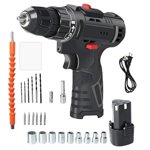 Jadeshay 12V Cordless Electric Drill Kit with Battery and Charger, Dual-Speed 30Nm Torque Electric Drill with Work Light, Ideal for Wood, Metal & Screwdriving