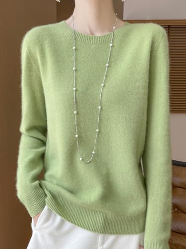 100% Merino Wool Sweaters Women's Fall Winter Warm Soft Knitted Loose Pullover Round Neck Long Sleeves(202)2