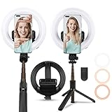 Vermenschlichtes Design: Die Selfie Ringlicht in 1200 mAh Akku gebaut und es kann etwa 2,5 Stunden arbeiten. Es ist mehr environmentable dauerhafte Nutzung als andere.und das Ringlicht kann mit Strom von allen Geräten mit einem USB-Anschluss versorgt werden.und der Telefonständer kann 360 Grad gedreht werden und es supoort 4,0-6,2 Zoll-Handys, was bedeutet, dass Sie es für Tiktok, Live-Streaming, Make-up, Selfie, Make-up, Vlog ect verwenden können.