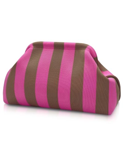 Image of Woven Clutch Purses for Woman,Summer Beach Purse for Vacation, Woven Striped Dumpling Bag,Crochet Evening Handbag