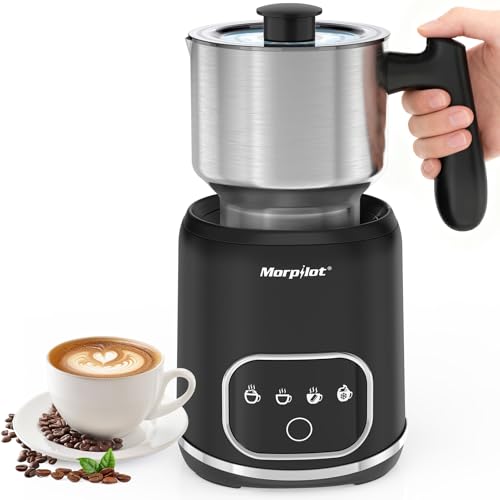 Morpilot Espumador de Leche Eéctrico, Calentador de Leche​​ 4 en 1, Capacidad de 600 ml para Leche Caliente o 300 ml para Espuma Caliente y Fría, Acero Inoxidable