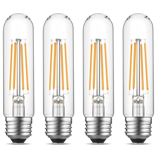Gozelux Dimmable E26 Edison Bulb, AC120V Warm White 2700K Light Bulbs, 6W Equal 60 watt 750LM Tubular T10 LED for Rustic Pendant, Chandeliers, Wall Sconces,Vanity, Pack of 4