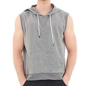 Dubinik Heren mouwloos Hoodie Vest Mouwloos Atletisch-Fit Hoodie met Kanga Pocket – grijs – L