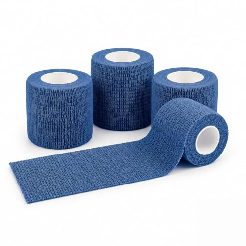 Image of Self Adhesive Bandage Wrap, 4 Pack, 5CM * 4.5M, Cohesive Bandages, Medical Wrap, Elastic Bandage Wrap, Self Sticking Bandage Tape (Blue (4 pcs))