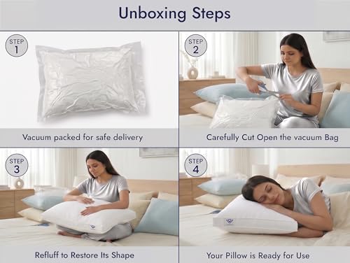 Image of WOODWHITE Height Adjustable Microfiber Pillow Set of 2 for Sleeping in 61 x 41 x 5 Cm with Invisible Zipper, Medium Firm Support Bed Pillow, Fluffy & Breathable Pillow for Comfortable Sleep (White)