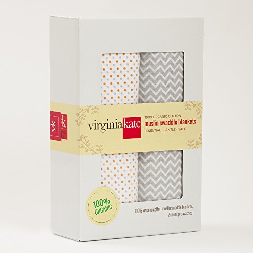 Image of Virginia Kate Organic Muslin Swaddle Blankets Large Cotton Unisex Baby Swaddles Wraps, for Girls or Boys, 2-Count