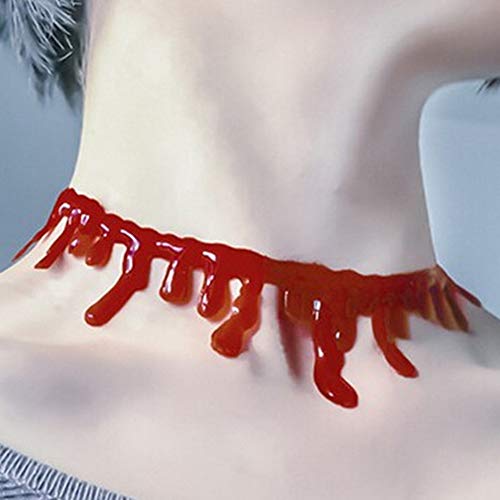 DALJIAFA Halloween Dripping Blood Necklace Bloody Choker Collarbone Chain Horror Vampire Red Clavicle Necklace Drip Blood Pendants Women Cosplay Costume Party Accessories Cute Charms Jewelry 4 Pcs3