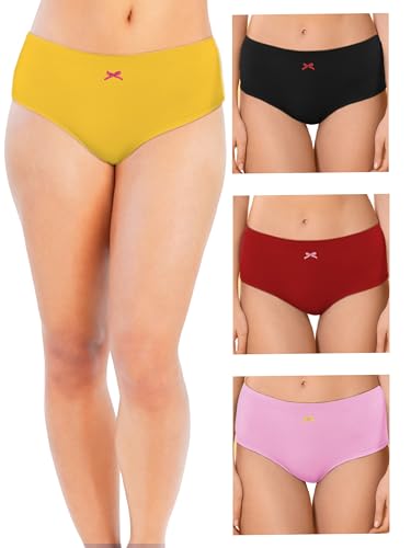 Image of DChica Cotton Panties for Women, Comfortable Mid Waist Hipster Panty with Stretchable Waistband Full Coverage Breathable Underwear /Briefs for Ladies