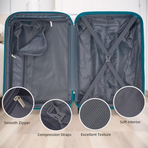 Image of LARVENDER Luggage Sets 5 Piece, PC+ABS Expandable Suitcases with Wheels | Suitcase Set for Women and Men|Checked Luggage|Carry On Luggage|Hardside Lightweight|Turbo Teal
