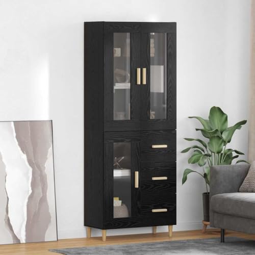 LoogCape Black Oak Modern Highboard Storage Cabinet, 69.5 x 34 x 180 cm Engineered Wood, Durable Credenza Sideboard for Living Room, Dining Room