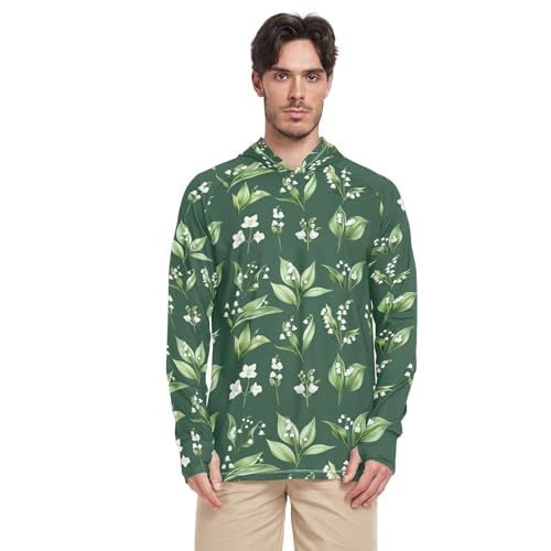 Wudan Cartoon Lily Green Mens Hoodies Shirts Long Sleeve Swim Shirts Swim Shirt UPF 50+ S