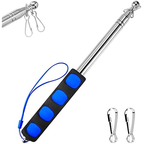 BONWIN 1.6M Telescopic Handheld Flagpoles with Clips, 5.25 Feet Thick Portable Stainless Steel Telescopic Banner Flag Pole - Tour Guide Flag Pole - Teaching Pointer Stick (5 Ft, Blue Black,1 Pack) Cover