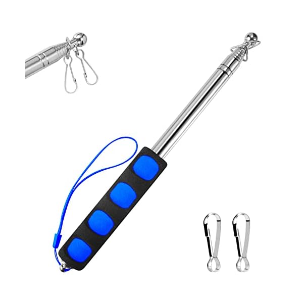 1.6M Telescopic Handheld Flagpoles with Clips, 5.25 Feet Thick Portable Stainless Steel Telescopic Banner Flag Pole – Tour Guide Flag Pole – Teaching Pointer Stick (5 Ft, Blue Black,1 Pack)