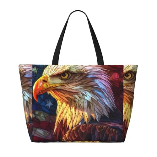 Geometric American Bald Eagle Print Beach Pool Bags Tote For Women Ladies Large Gym Tote Carry On Bag For Weekender Travel Waterproof2