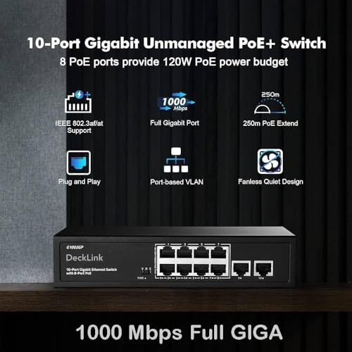 Image of DeckLink IP 5MP 8 CCTV 10X Optical Zoom Lens Camera 4k NVR Full Set Metal Body Audio Mic Inbuilt, Poe 8+2 Full Giga 1000Mbps Switch, Cat6 Cable with 2Tb Surveillance Hard Drive and All Accessories