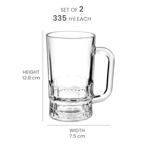 Treo by Milton Gusto Cool Glass Beer Mug, Set of 2, 335 ml Each, Transparent Glasses for Beer, Drinks, Cocktail