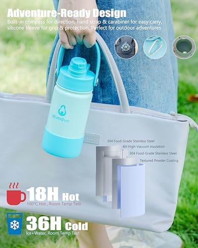 18 oz Insulated Water Bottle with 2 Lids & Magnetic Phone Holder