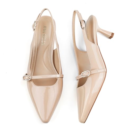 JENN ARDOR Slingback Low Kitten Heels for Women Dress Shoes Pointed Closed Toe Stiletto Sandals Bridal Wedding Party Office Work Pumps