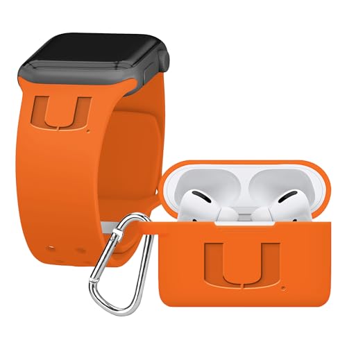 Affinity Bands Miami Hurricanes Engraved Silicone Combo Package Compatible with Apple Watch and AirPods Pro (38/40/41mm Orange)