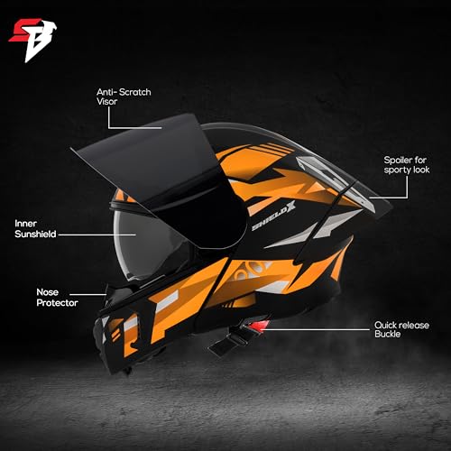 Image of Steelbird SBA-20 Shield X ISI Certified Flip-Up Graphic Helmet for Men and Women with Inner Chrome Sun Shield