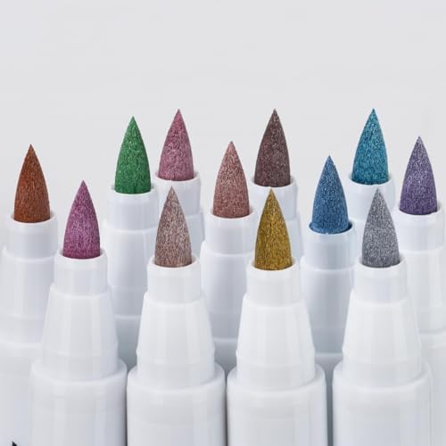 Image of Arrtx 12 Colors Metallic Acrylic Paint Markers for Rock Painting, Extra Fine Tip for Rock Painting, Ceramic, Glass, Canvas, Cup, Wood, Easter Egg, Waterproof Paint,
