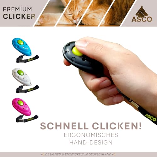 ASCO Premium Clicker für Clickertraining, Hunde Katzen Pferde Profi Clicker, Hundetraining Klicker, schwarz, ASCO-01P