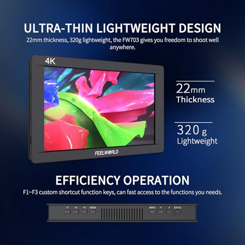 FEELWORLD FW703 7 Inch IPS 3G SDI 4K HDMI DSLR Monitor Full HD 1920x1200 On Camera Field Monitor with Histogram for Stabilizer Cameras Rig