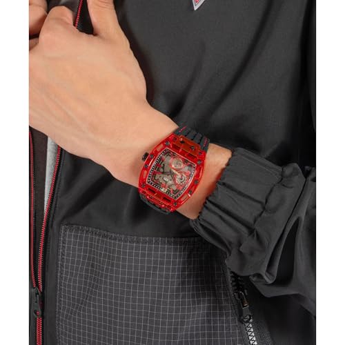 Image of GUESS Gt Phoenix Analog Watch for Man with Black Rectangle Dial & Black Silicone Strap Band Water Resistant Men's Wrist Watches - GW0499G4