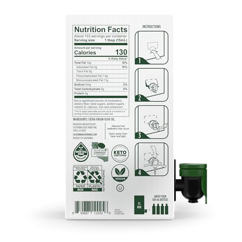 California Olive Ranch, 100% California Bag-in-Box Extra Virgin Olive Oil, 2L (Pack of 1)