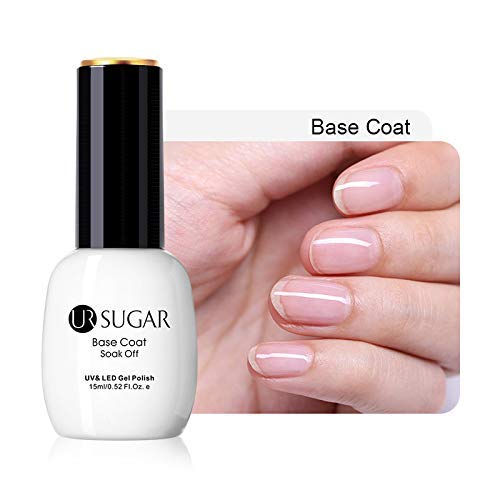 UR SUGAR 15ml Base and No Wipe Top Coat Set for UV LED Gel Nail Polish LED Nail Lamp Big Capacity New Upgraded Formula Long-Lasting Shiny Finish
