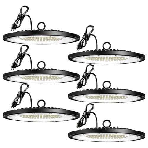 Amico UFO LED High Bay Light 150W 21000lm 5000K High Bay LED Shop Lights for Workshop Warehouse Barn with UL Listed US Hook 5' Cable Alternative to 650W MH/HPS for Commercial Lighting Fixture - 6 Pack