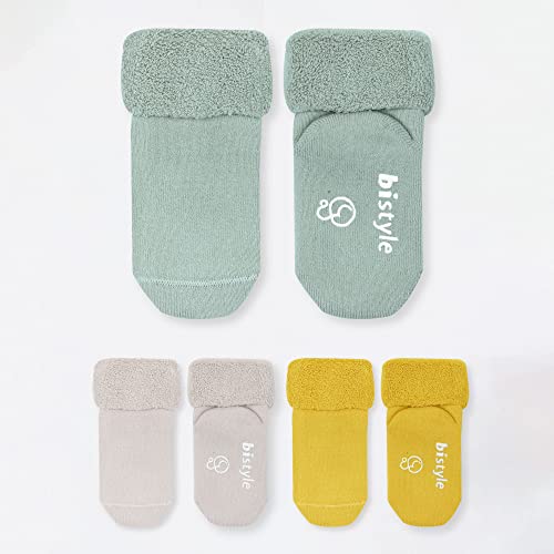 Bistyle Baby Non-Slip Terry Socks 3 Pairs - Thick Cotton Seamless Infants Toddlers Kids Winter Warming Socks3