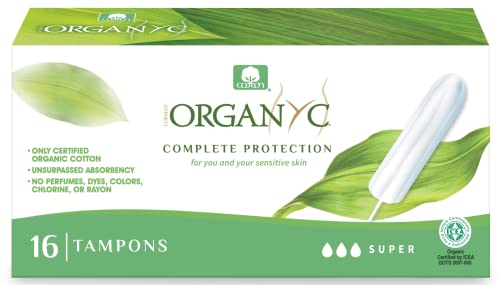 Organyc, Tampones de Algodón Certificado 100% Biológico para Sangrado Abundante - 1 paquete x 16 unidades