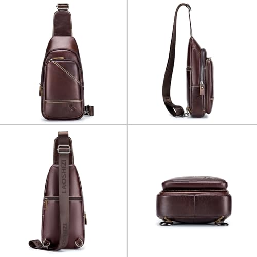 كوكيجو شنطة كتف صغيرة من الجلد الطبيعي للرجال والنساء كروس متعددة الاغراض للمشي لمسافات طويلة والسفر وركوب الدراجات بني