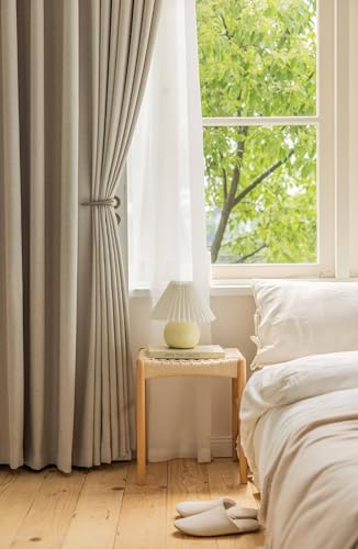 Musihy Blackout Curtains Bedroom, Pencil Pleat Beige Herringbone Textured Thermal Insulated Window Curtains for Window Treatment Living Room/Kitchen 54W x 108L inch - Image 5