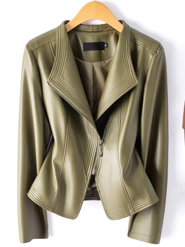 Women's Vintage Faux Leather Jacket Fall Fashion Elegant Lapel Zip Up Short Crop Coats Outfits4
