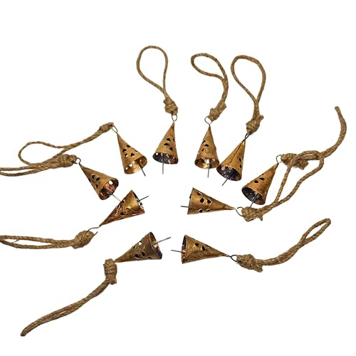 BELLUXE Rusty Harmony Cow Bells 10 Pieces - Vintage Handmade Rustic Lucky Christmas Hanging 2 Inch Bells (Cone Shape) — view 3