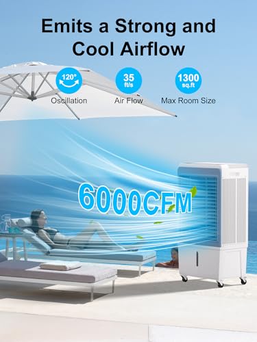 Uthfy 6000 CFM Swamp Cooler Air Conditioner, Outdoor Evaporative Air Cooler with 13.5 Gal Water Tank, Remote, 4 Ice Packs, 120° Oscillation, 12H Timer, 47" Evaporative Cooler for Patio, Garage by Uthfy - Image 6