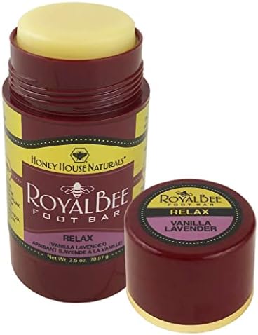Honey House Naturals Royal Bee Foot Bar – 2.5 Ounce Twist Up Tube – All Natural Ultra Moisturizing, Odor Eliminating, Essential Oil Infused – Made in USA (Relax)