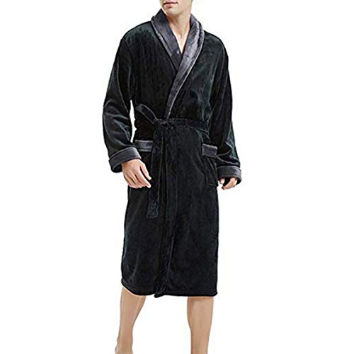 Lzjds Men's Bathrobe Pyjamas Long Sleeve V Collared Nightgown Nightshirt Loungewear Plus Size Home Clothes Winter Small To 5Xl,Black Gray,L #TOP2