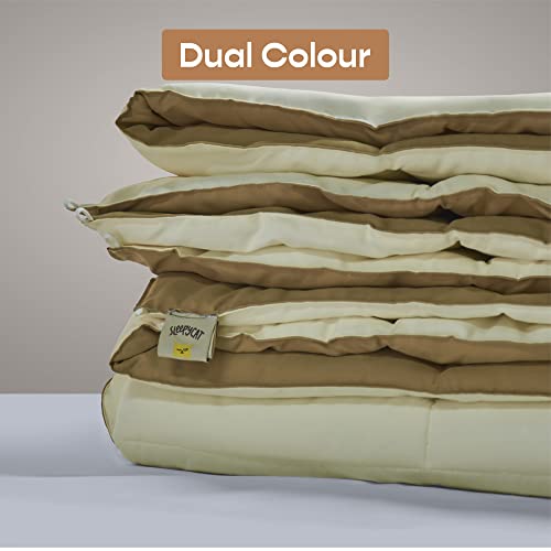 Image of SleepyCat Luxurious All Season Reversible Comforter - Hotel Like Feel with Down Alternative Lightweight Microfiber Fill, Double Size 90X100 Inches (200 GSM, Coffee & Cream),200 TC