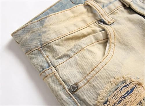 Men's Punk Jeans Ripped Fabric Pencil Multi-Pocket Zipper Mid-Waist Casual Pants4