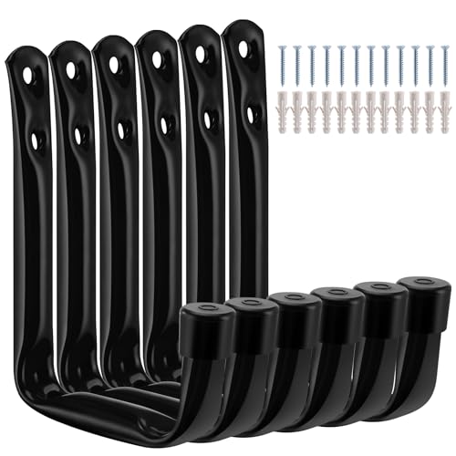 Mexgcom Garagen Wandhaken, 6 Stück Utility Haken zum Aufhängen von strapazierfähigen Gegenständen, Garage Haken für Gartengeräte, Sportgeräten, Schlauch, Schwarz, 11,5 cm x 9 cm