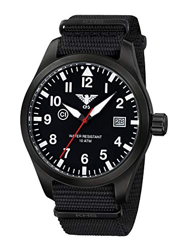 Preisvergleich Produktbild KHS Herrenuhr Airleader Black Steel Natoband Schwarz AIRBS.NB