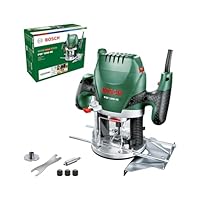 Bosch Home & Garden 1200W Electric Plunge Router with 8mm Bit, Parallel Guide, Template Guide, Dust Extraction Adapter, 28000 RPM, Speed Selection, Wood, 3 Collets Included (POF 1200 AE)