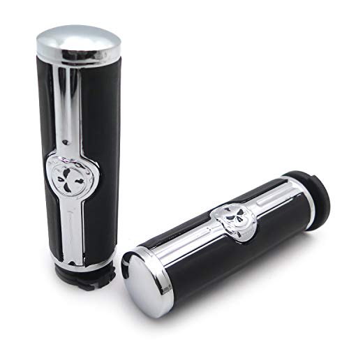 Image of XKMT-Chromed Handlebar Skull Grips to Compatible with 96-07 Touring Models and96-later VRSC XL XR Dyna Softail(Except FLSTSE2 /3 FLSTNSE and FXSBSE) Chrome [B07F3HN5QC]