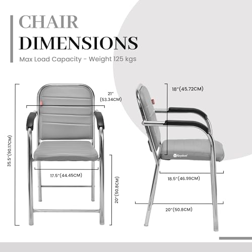 Image of GOYALSON Office Chair Visitor with arm Rest with Steel Frame and Cushioned seat Back Chair Without Wheels Chair (2, Grey, Heavy 1)