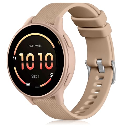 GEAK Compatible with Garmin Vivoactive 5 Watch Bands for Women Men, Silicone 20mm Quick Release Watch Band for Vivoactive 3/Vivoactive 3 Music/Garmin Venu/Venu Sq/Forerunner 645/245 Smartwatch MilkTea