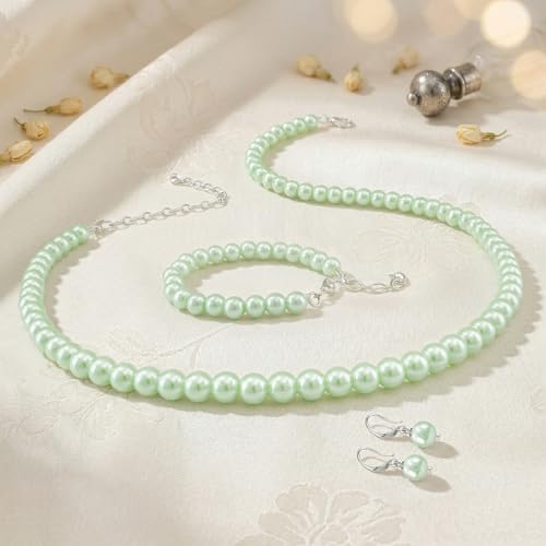Image of JFL Combo Imitation 6mm Round Pearl Necklace Set Moti Mala Pearl Set With Earrings,Bracelet Handcrafted Jewellery for Less